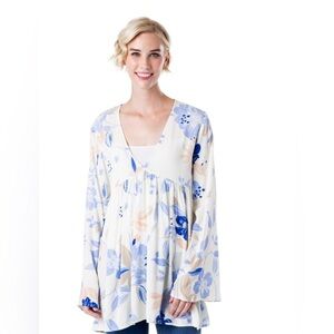 Free People Bella Floral Printed Tunic Top Blouse Rayon Womens Size S/M
